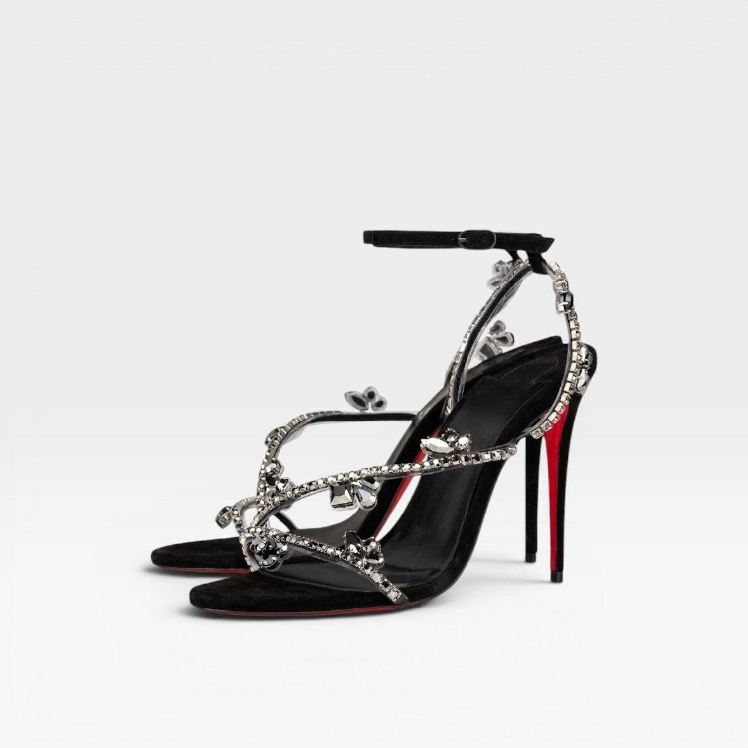 Stiletto Sandals with Crystal Vine Ankle Strap