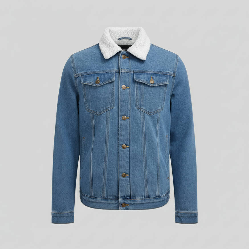 Veste en jean doublée en polaire pour homme | Col imitation peau lainée