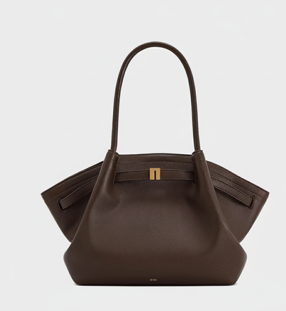 Structured Leather Tote Bag with Twist-Lock Closure