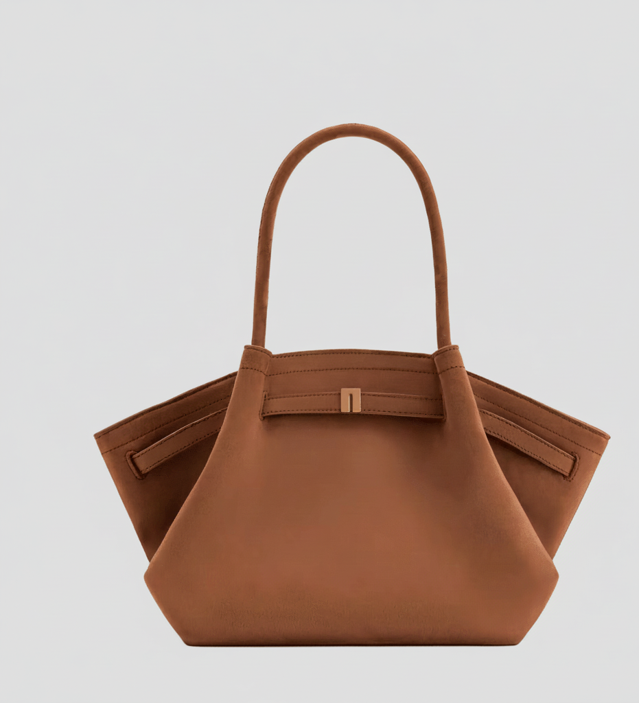 Structured Leather Tote Bag with Twist-Lock Closure