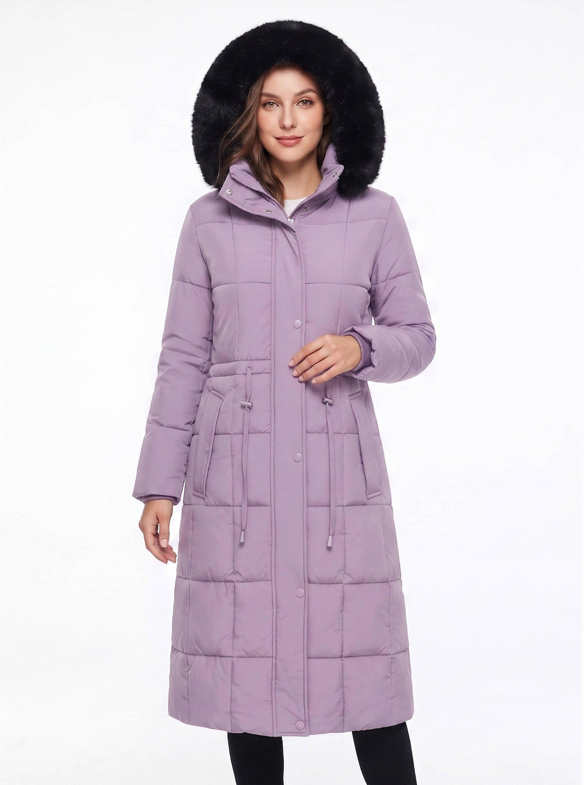 Women's Long Waterproof Winter Parka with Faux Fur Hood