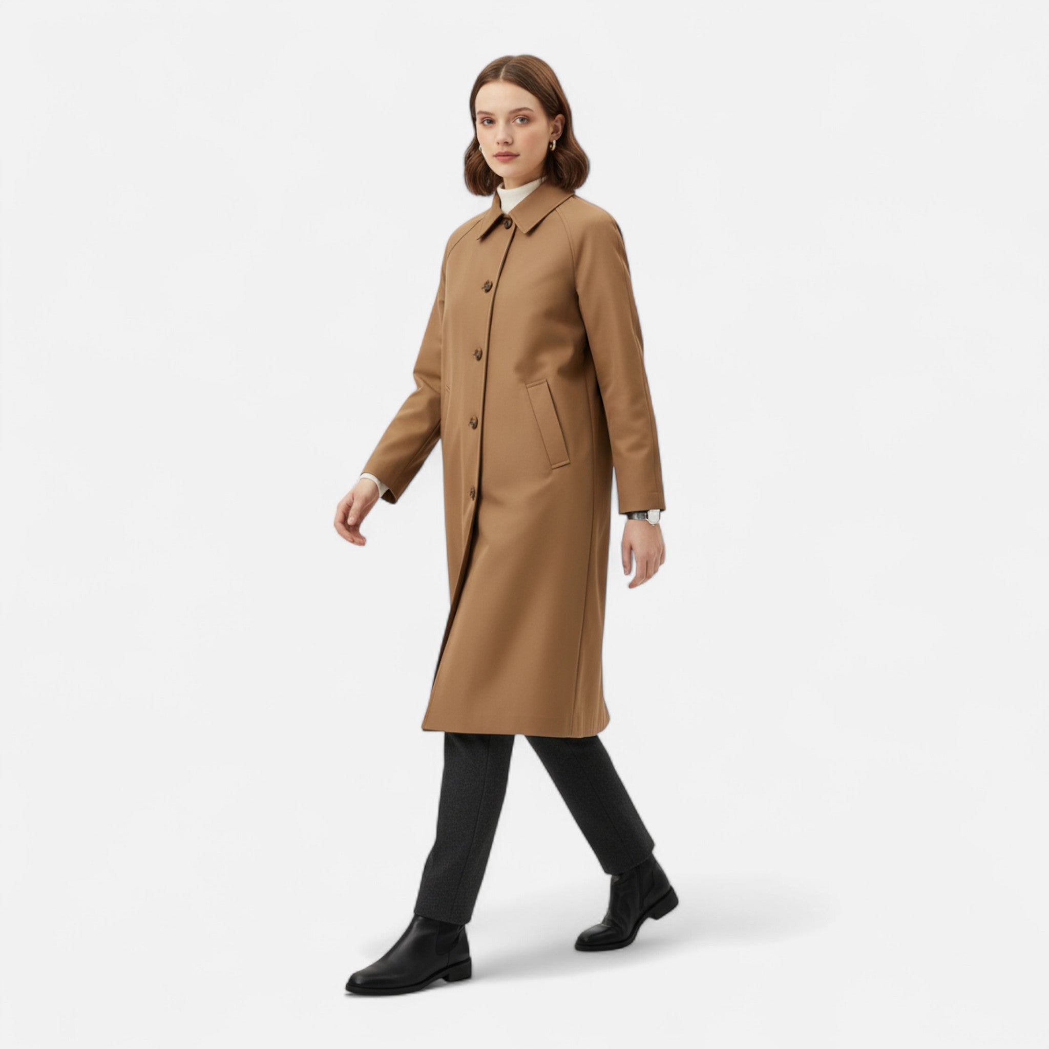 Women’s Longline Button-Front Car Coat