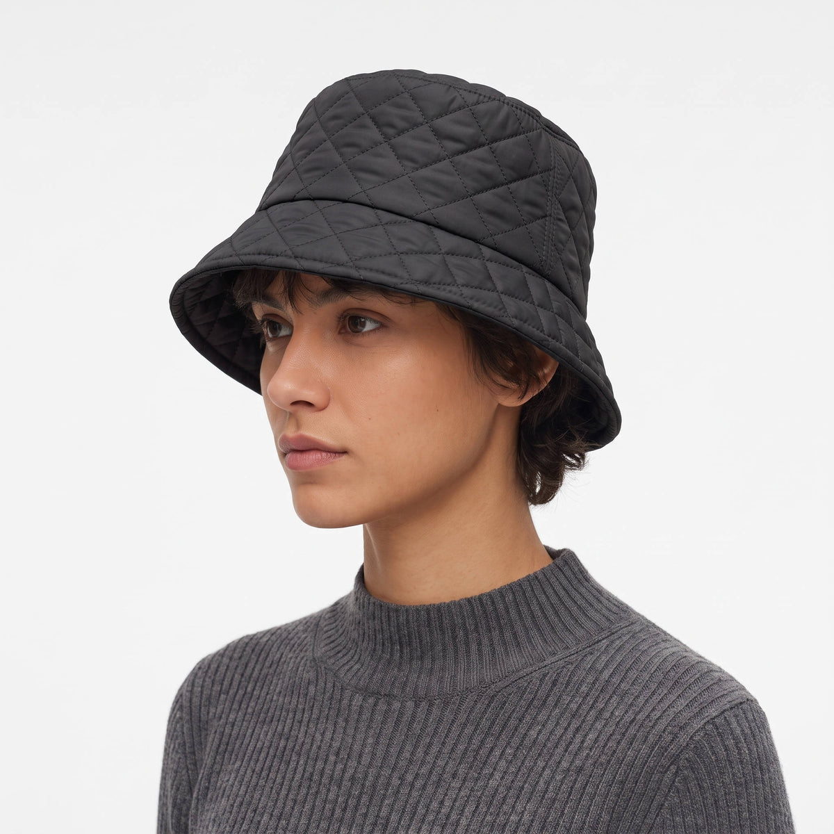 Damski pikowany kapelusz typu bucket | Lekki kapelusz zimowy