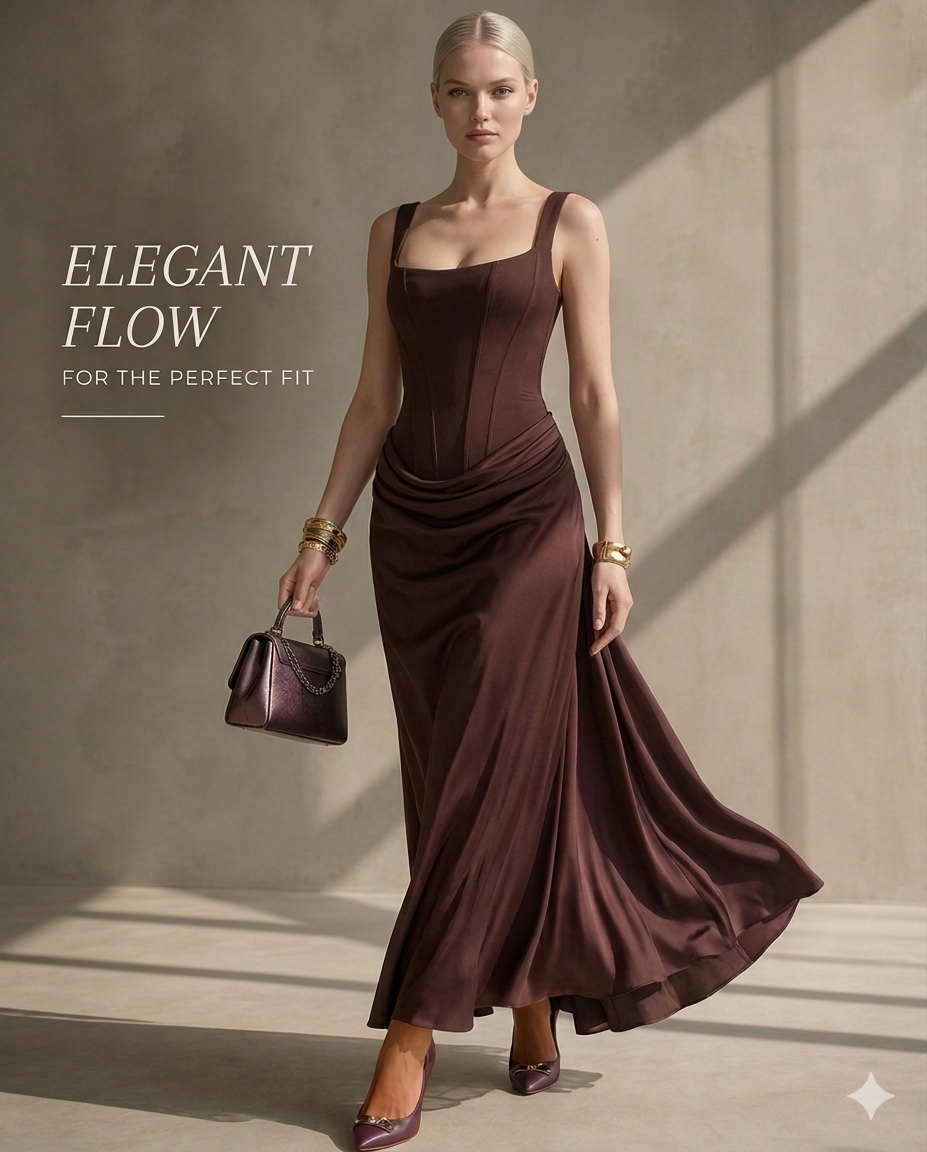 Women's Corset Style Satin Maxi Evening Dress