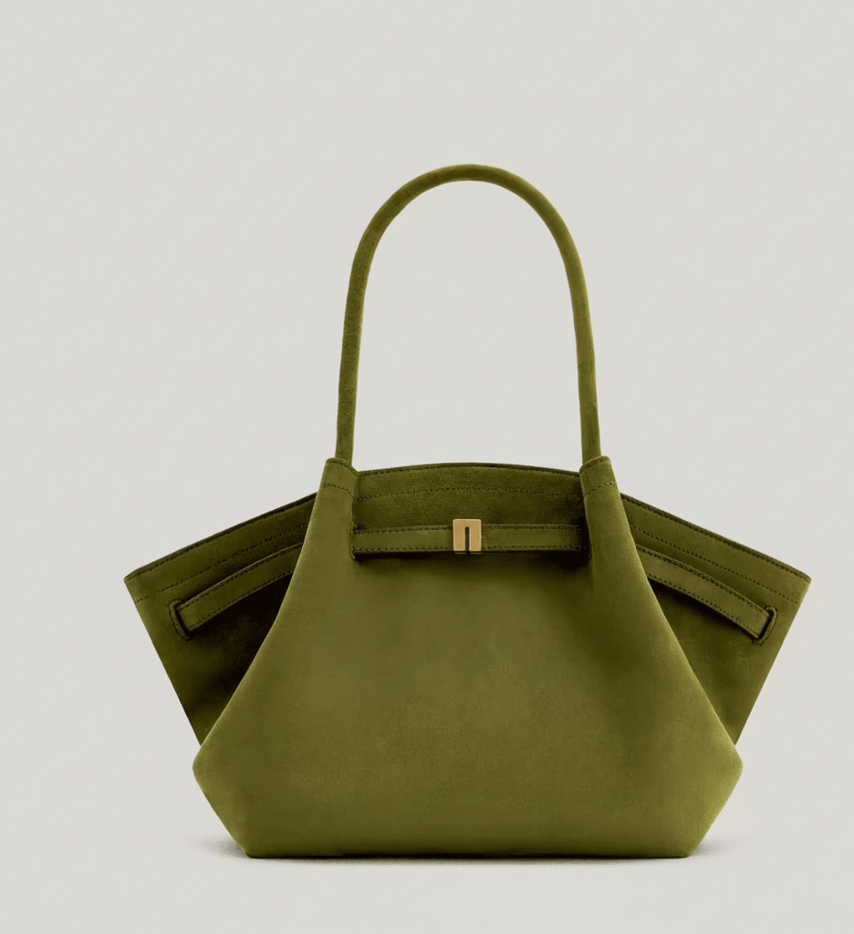 Structured Leather Tote Bag with Twist-Lock Closure
