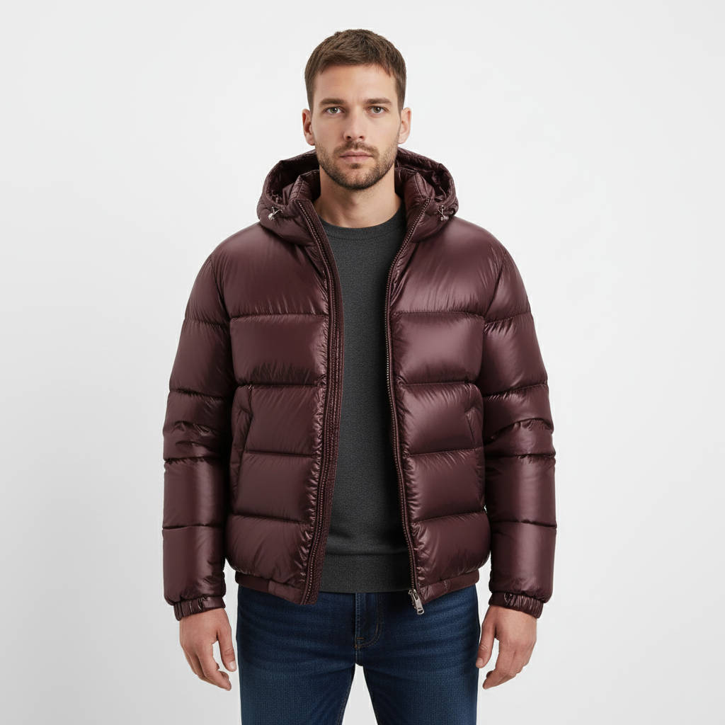 Men's Hooded Puffer Jacket | Glossy Finish Winter Coat