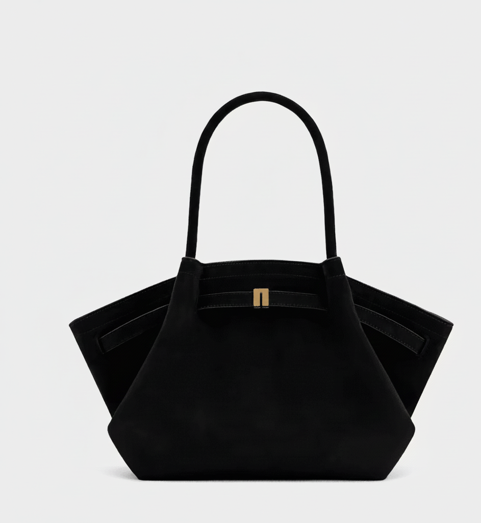 Structured Leather Tote Bag with Twist-Lock Closure