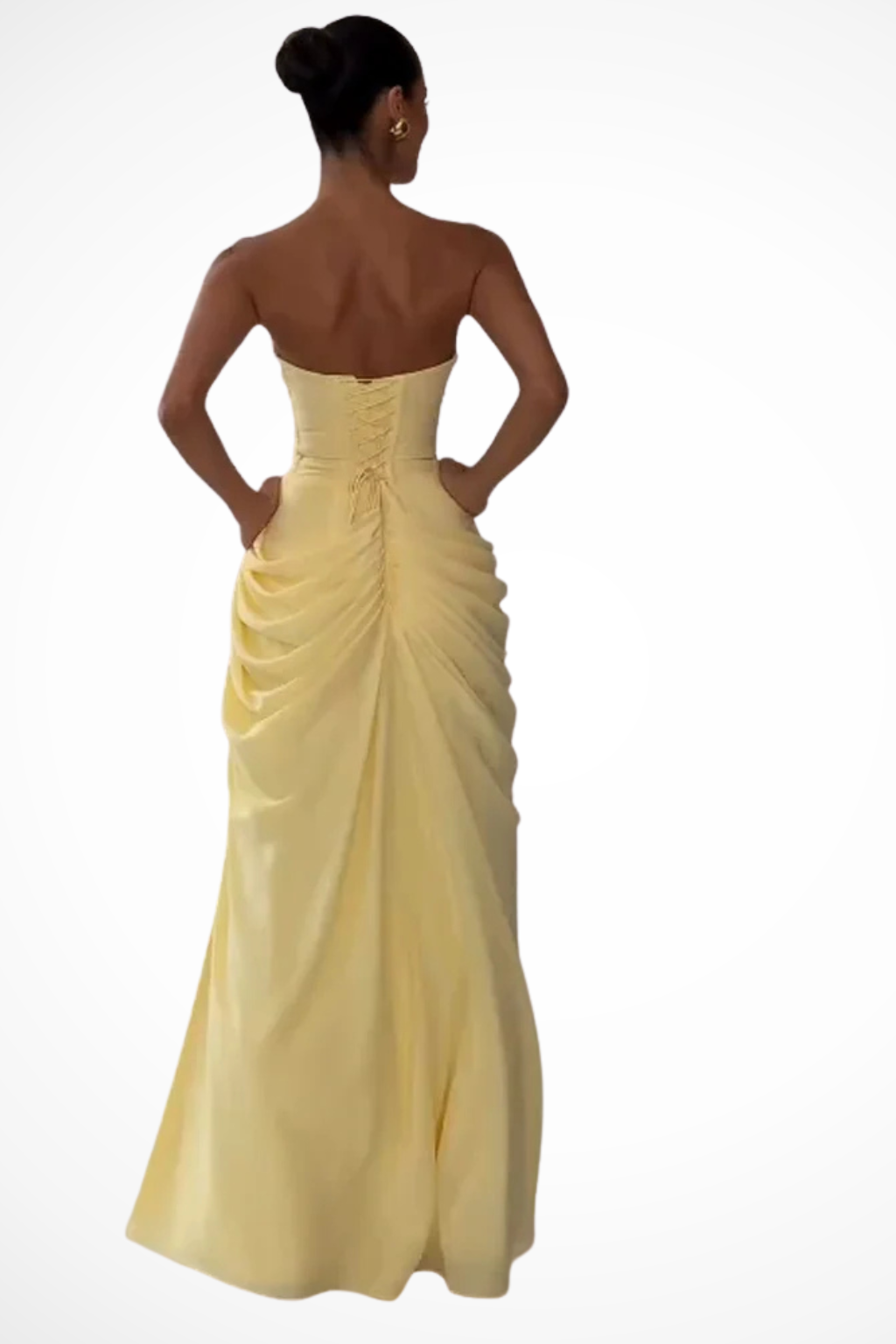 Strapless Maxi Dress with Draped Skirt and Side Slit