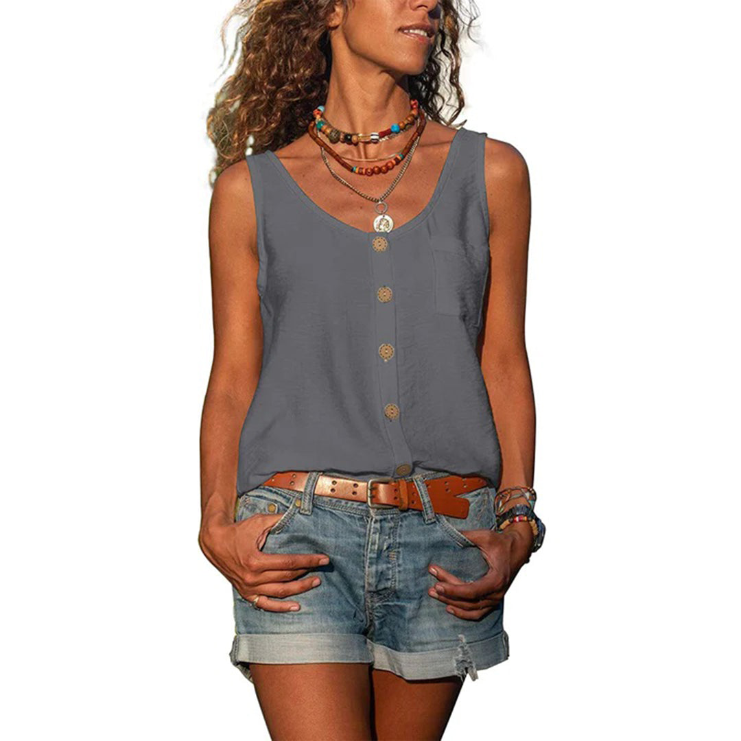 Women's Cotton Blend Button Front Vest Top