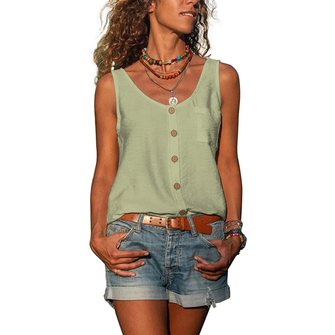 Women's Cotton Blend Button Front Vest Top