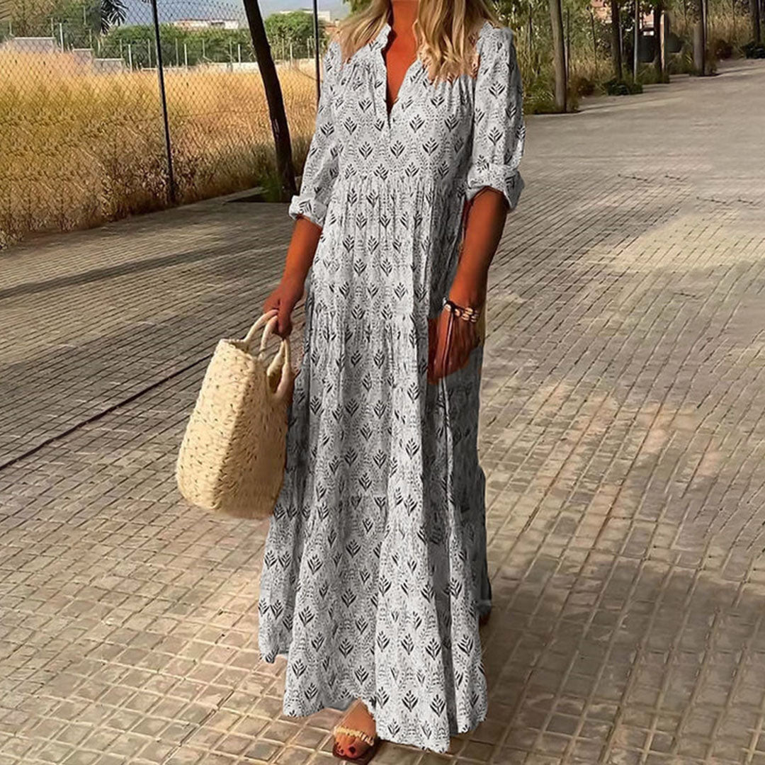 Women's Printed Maxi Dress with Smocked Bodice