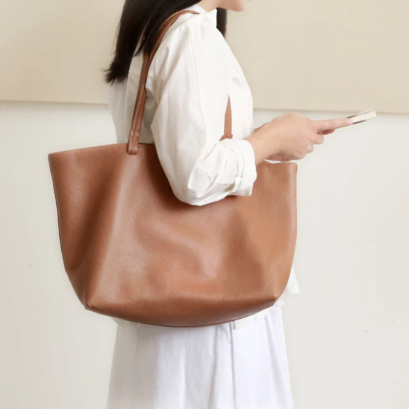 Tote Bag in Pebbled Faux Leather with Structured Top Handles