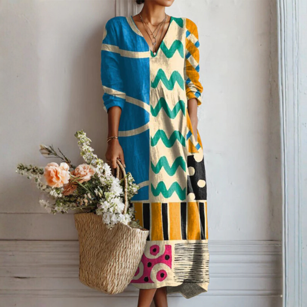 Floral Print Midi Dress with V-Neckline