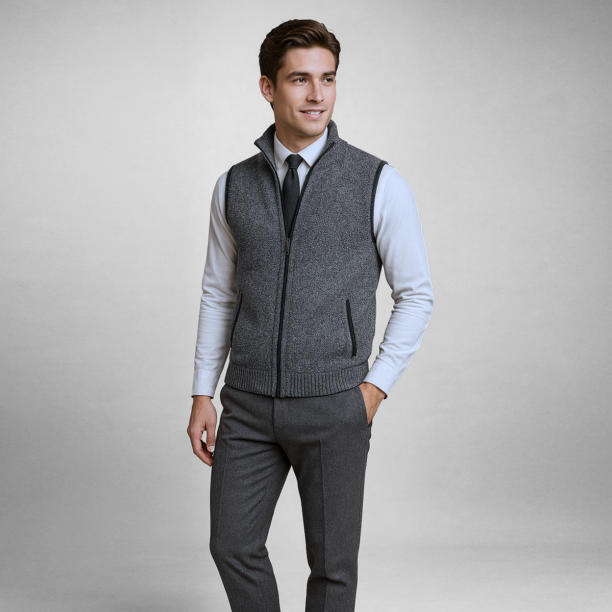 Men's Full-Zip Knitted Gilet with Zip Pockets
