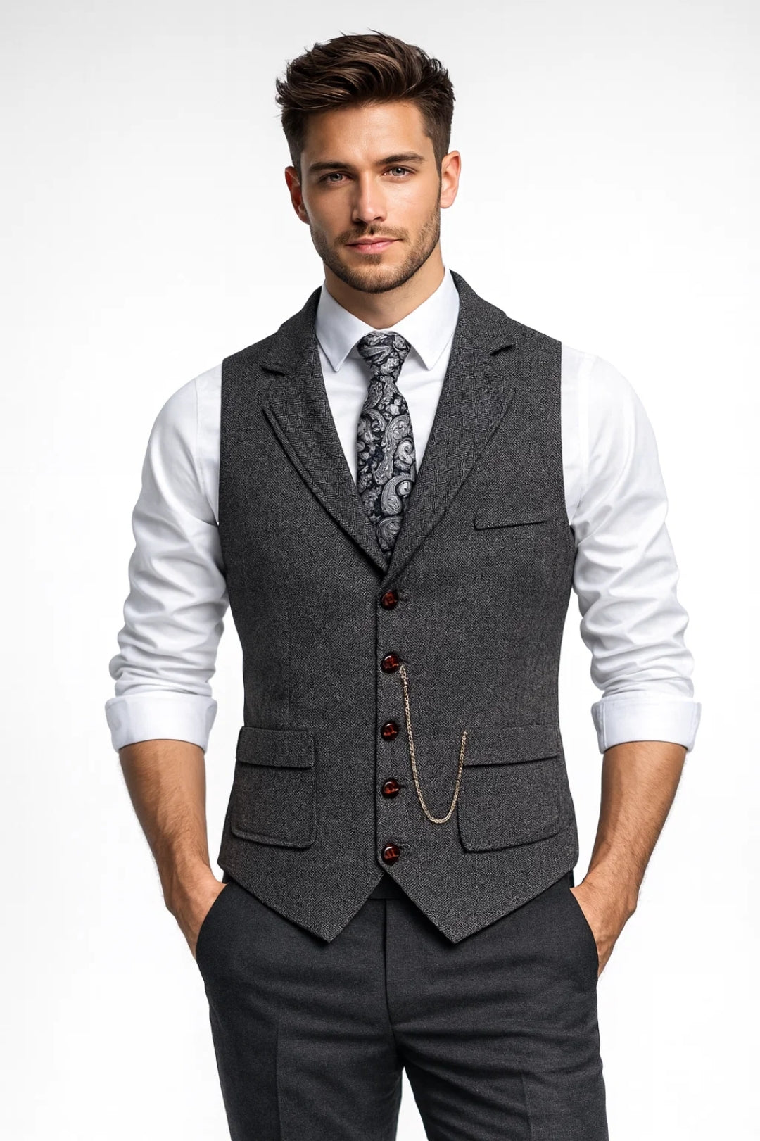 Men’s Tailored Button-Up Suit Waistcoat