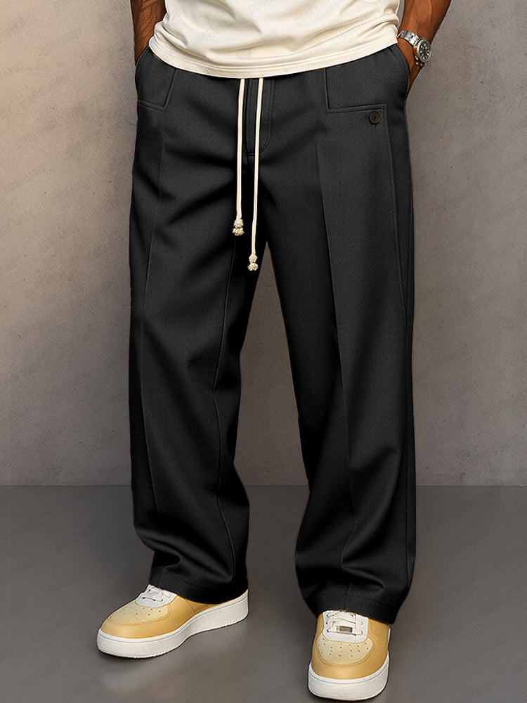 Men's Relaxed Fit Drawstring Straight Leg Trousers