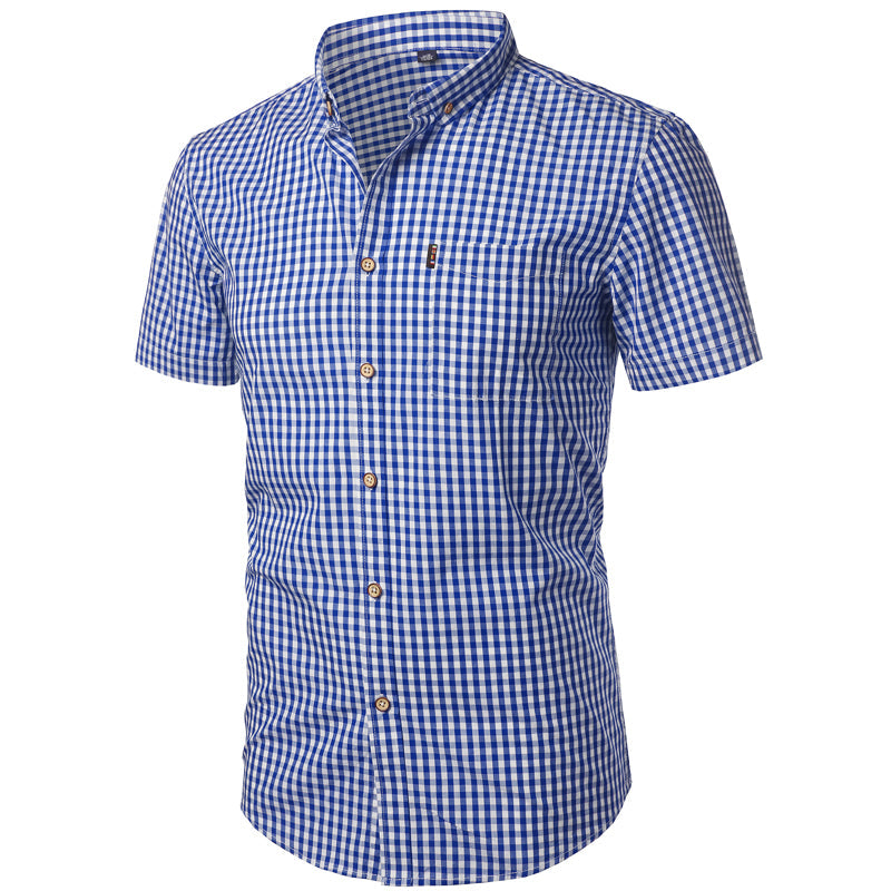 Men's Gingham Short Sleeve Shirt with Chest Pocket