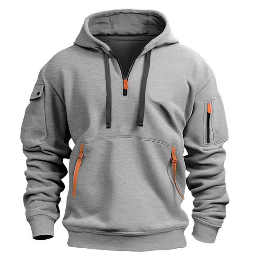 Men's Half Zip Utility Hoodie with Zip Pockets