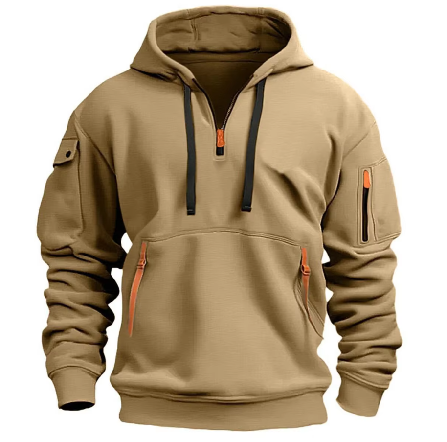 Men's Half Zip Utility Hoodie with Zip Pockets