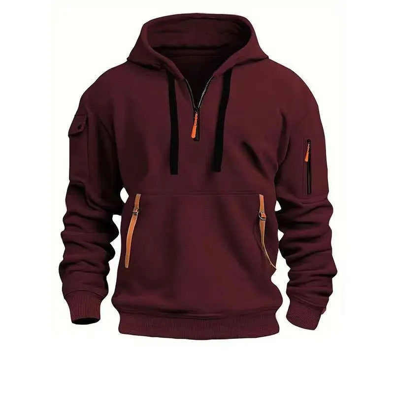 Men's Half Zip Utility Hoodie with Zip Pockets