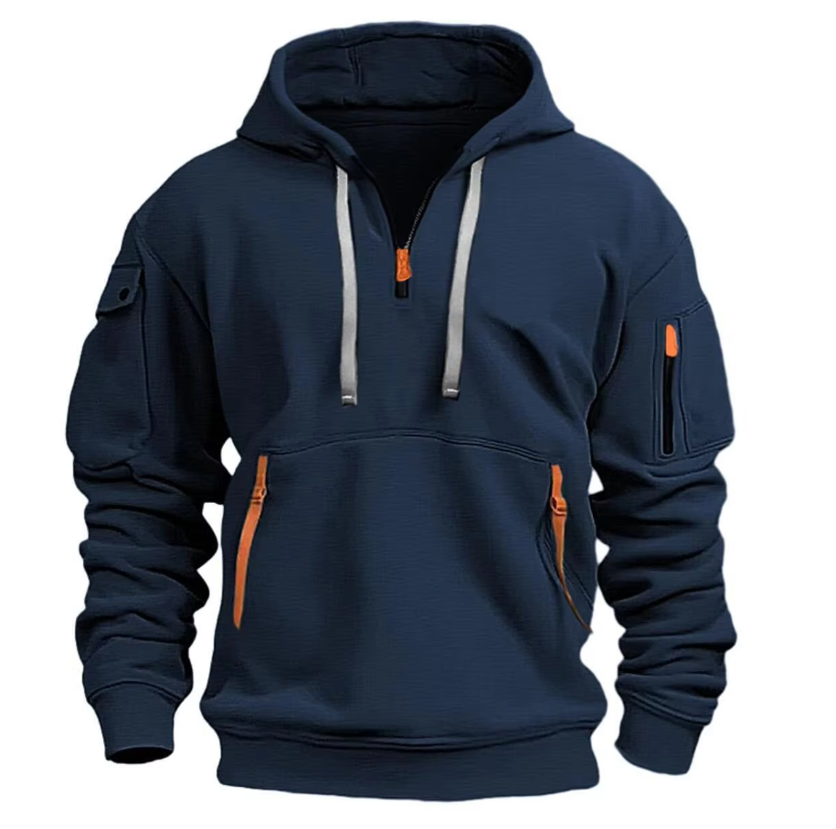 Men's Half Zip Utility Hoodie with Zip Pockets