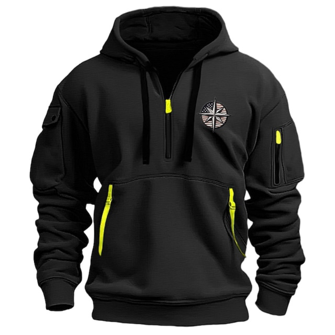 Men's Half-Zip Hoodie with Multi-Pocket Design
