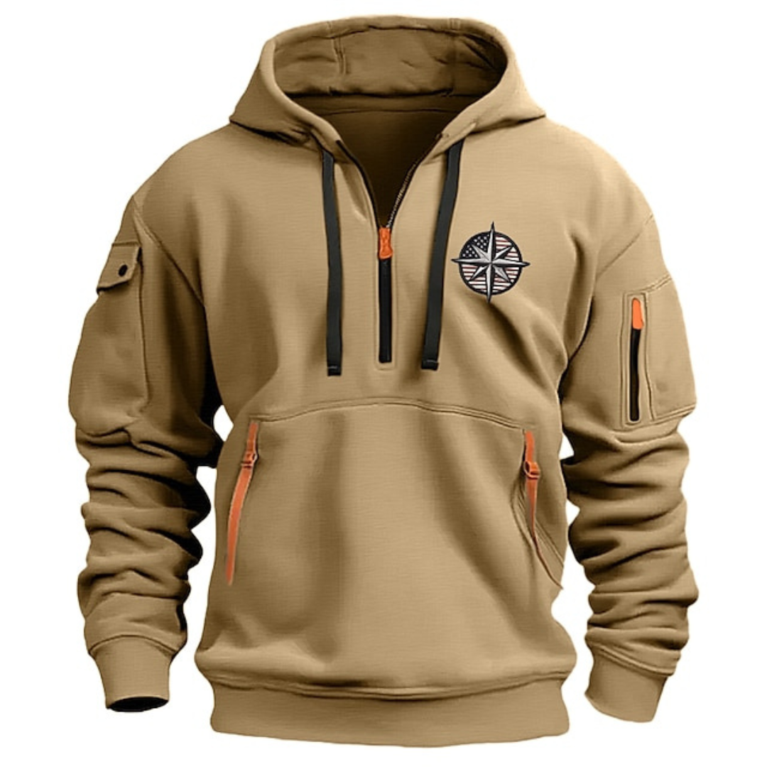 Men's Half-Zip Hoodie with Multi-Pocket Design