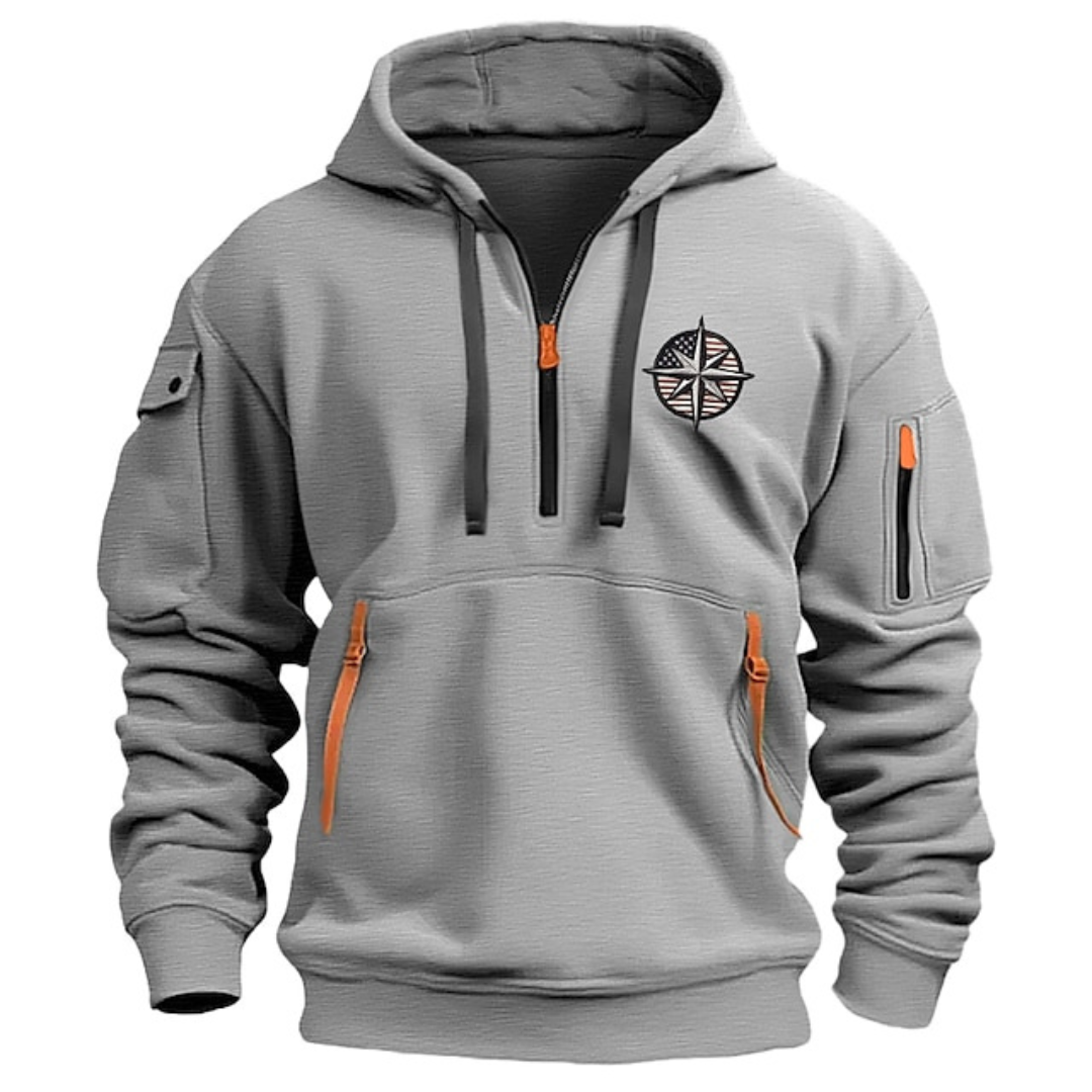 Men's Half-Zip Hoodie with Multi-Pocket Design