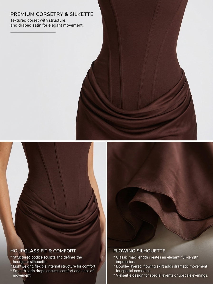 Women's Corset Style Satin Maxi Evening Dress