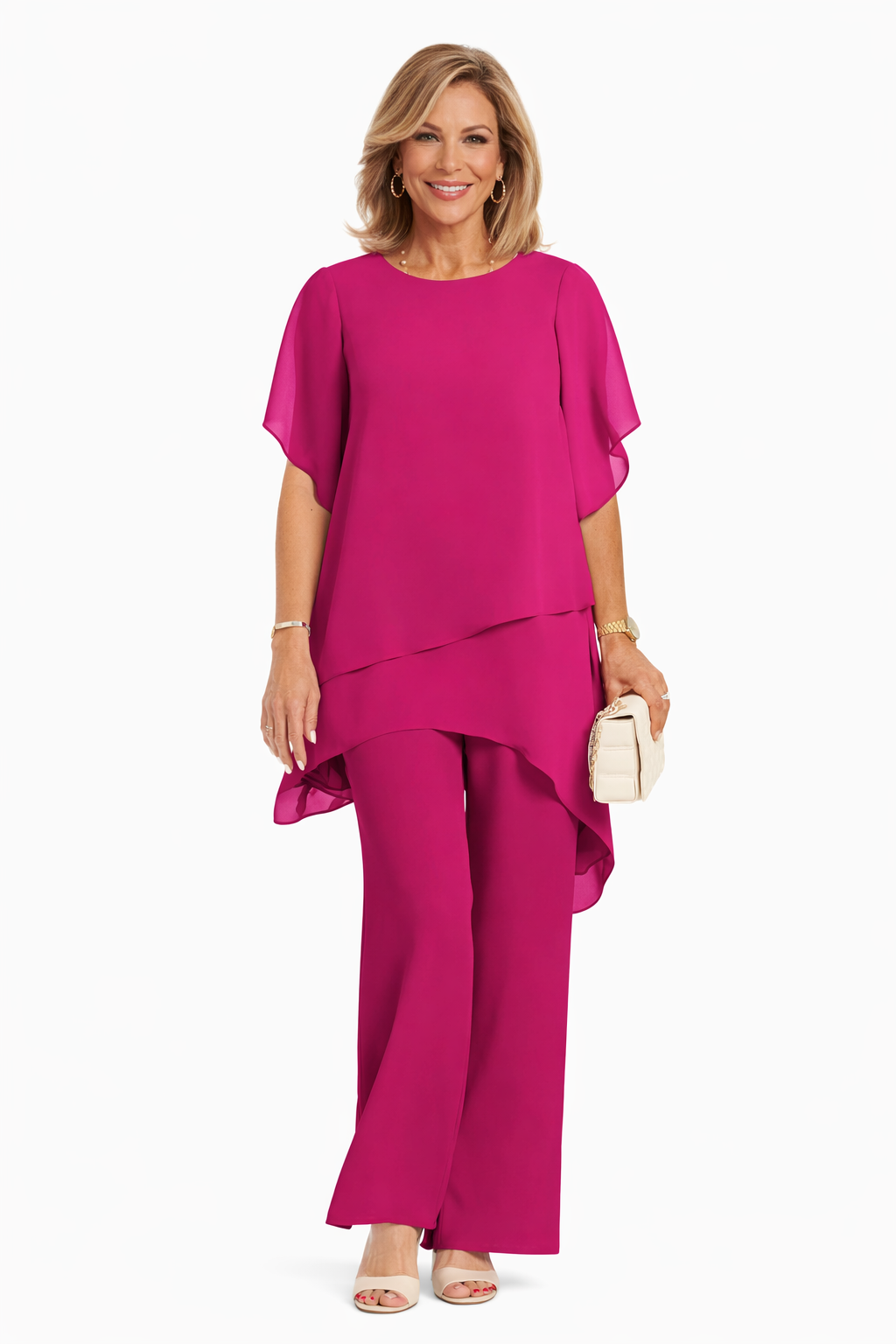 Women's Chiffon Overlay Trouser Suit Set