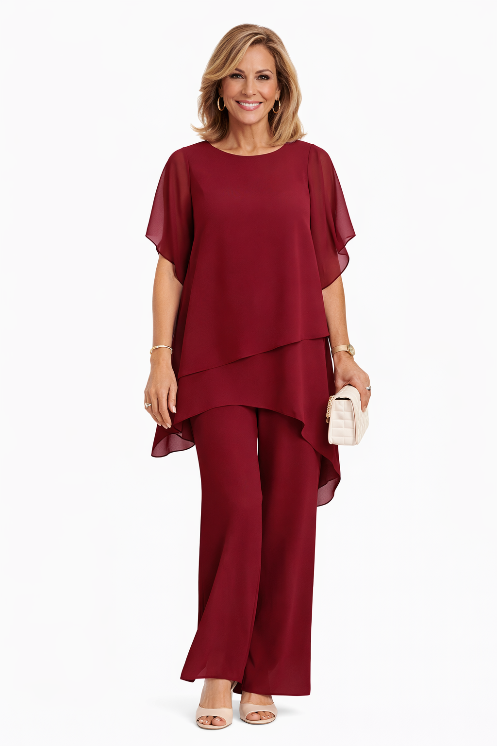 Women's Chiffon Overlay Trouser Suit Set