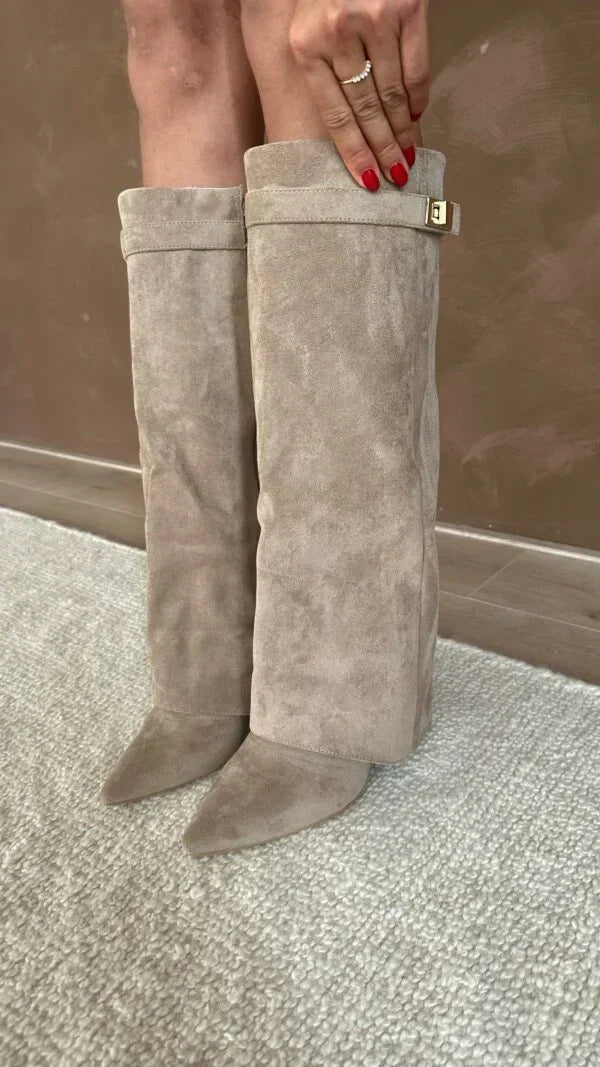 Women's Pointed Toe Knee-High Block Heel Boots