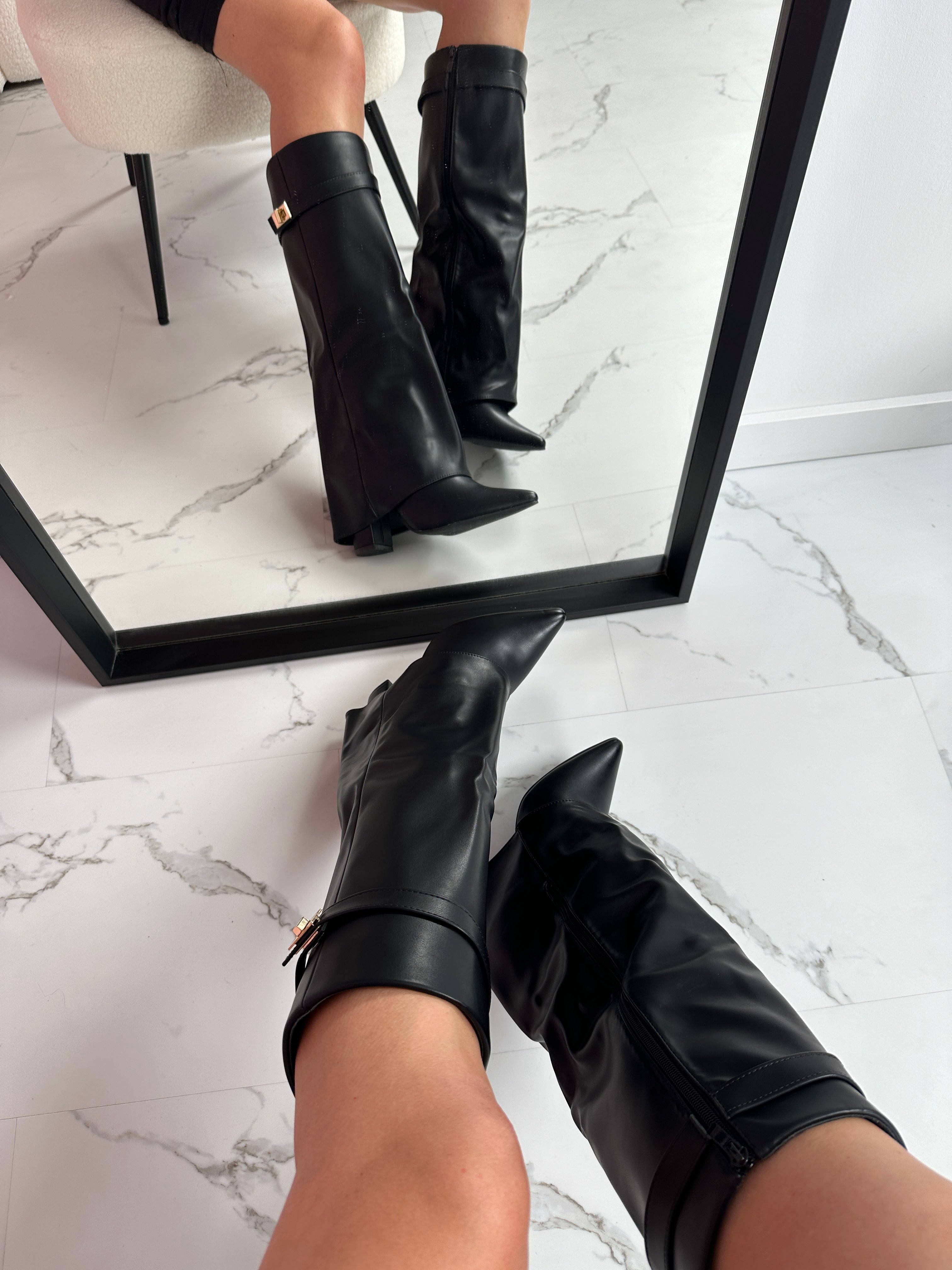 Bottes pour femmes, hauteur genou, à bout pointu et talon carré