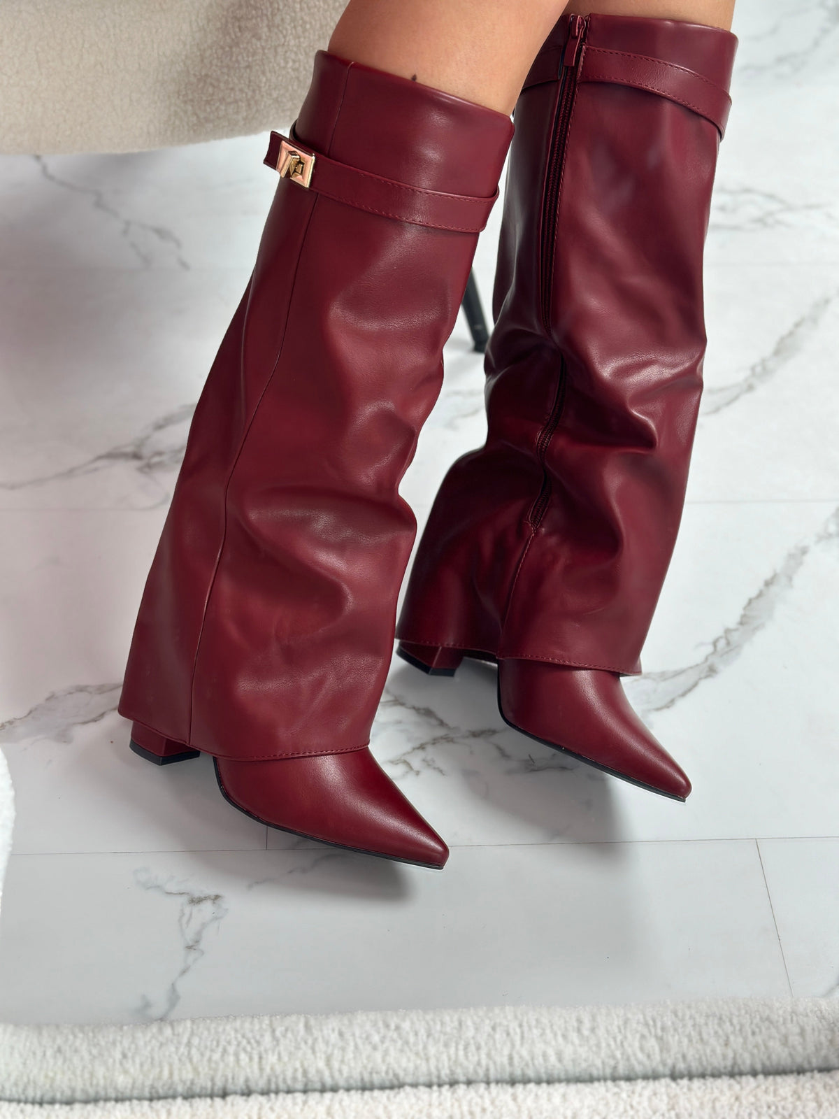 Bottes pour femmes à tige montante jusqu’au genou, bout pointu et petit talon