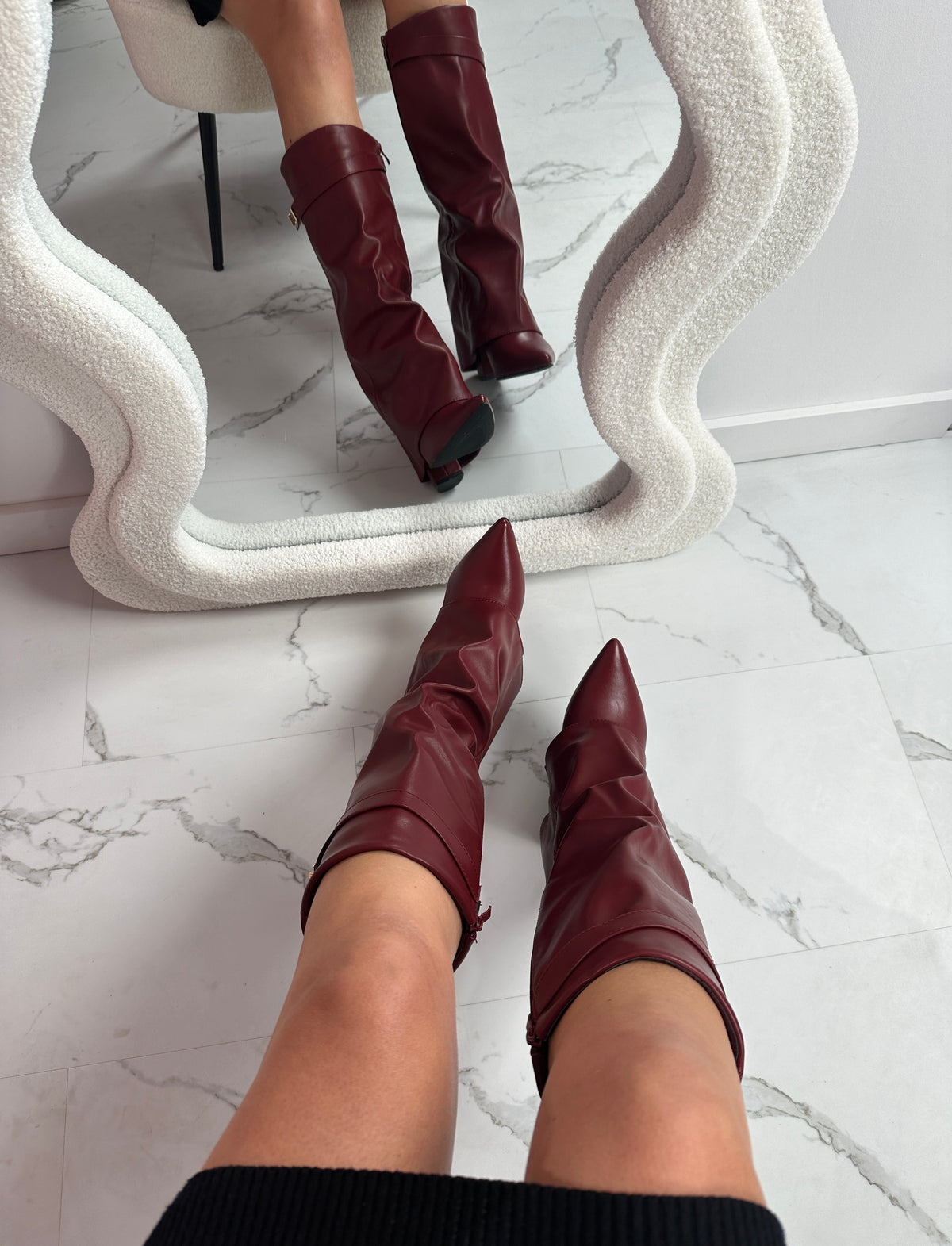 Bottes pour femmes à tige montante jusqu’au genou, bout pointu et petit talon