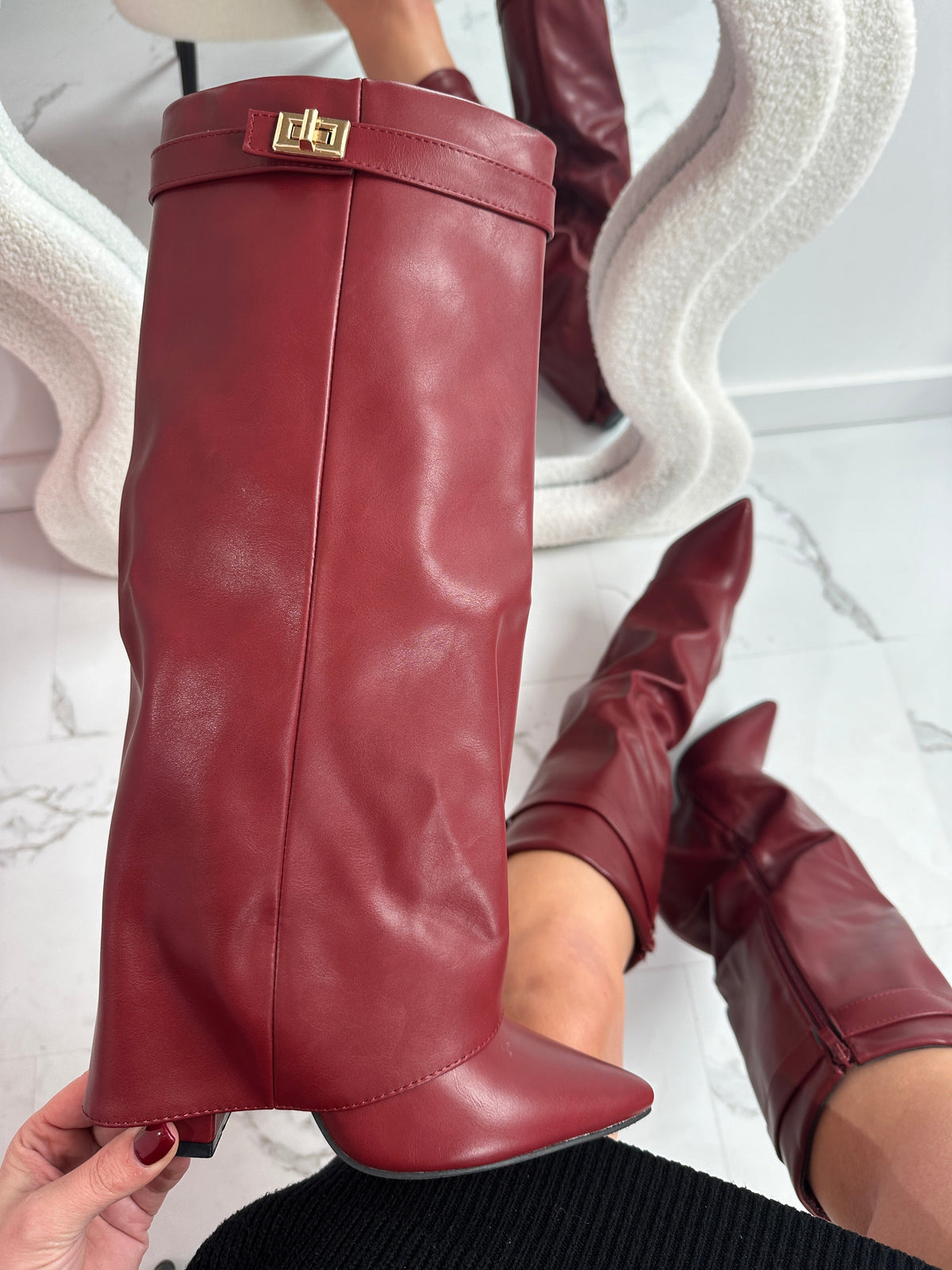 Bottes pour femmes à tige montante jusqu’au genou, bout pointu et petit talon