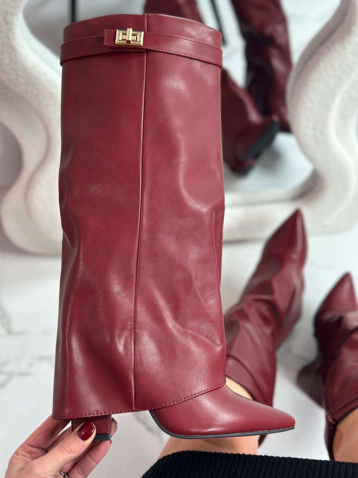 Bottes pour femmes à tige montante jusqu’au genou, bout pointu et petit talon
