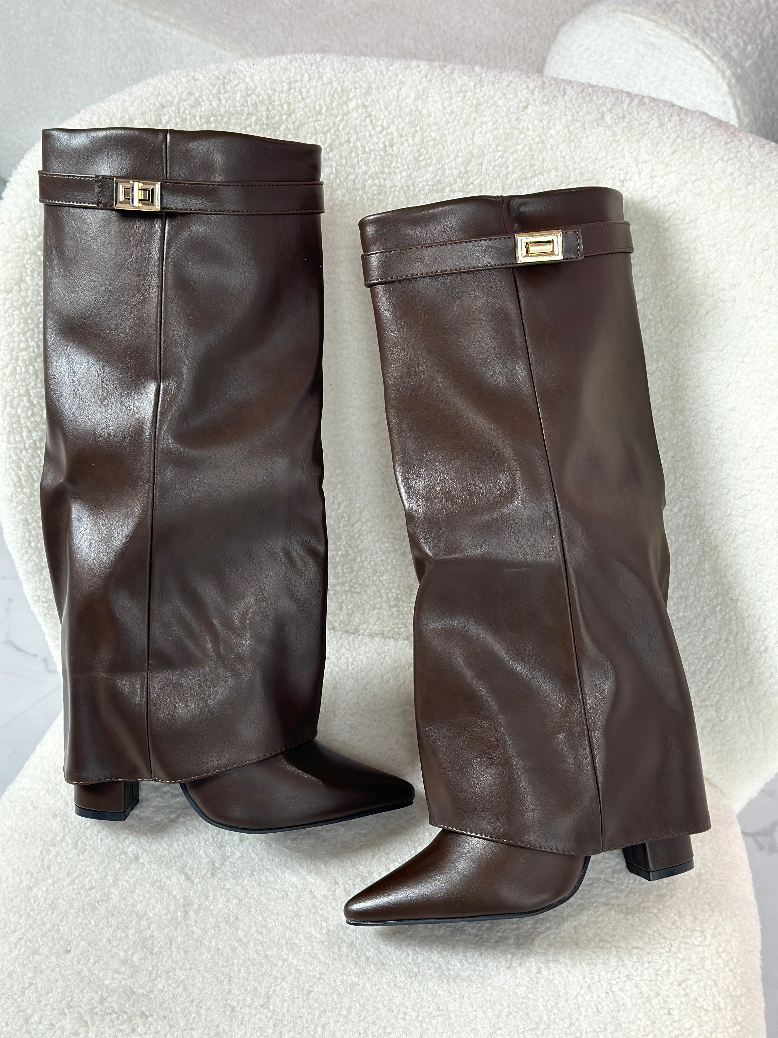 Bottes pour femme à talon bloc, montantes jusqu’au genou et à bout pointu