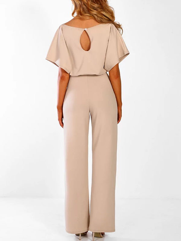 Wide Leg Jumpsuit with Batwing Sleeves and Tie Belt