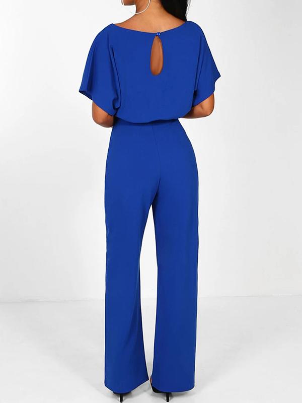Wide Leg Jumpsuit with Batwing Sleeves and Tie Belt