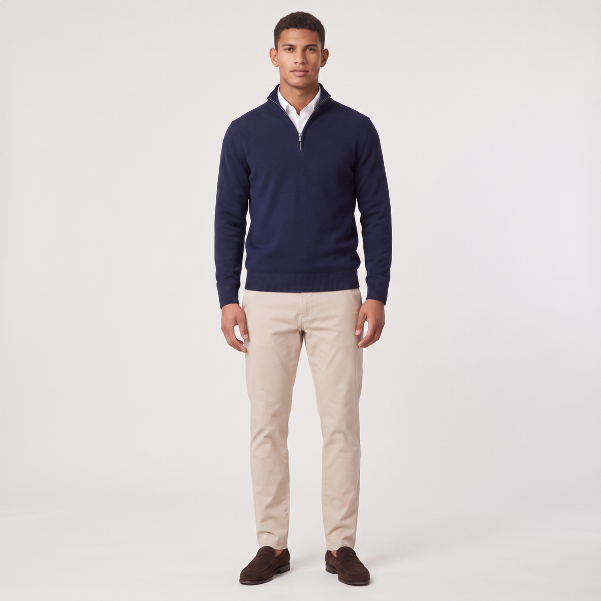 Men’s Half-Zip Knitted Jumper with Stand Collar