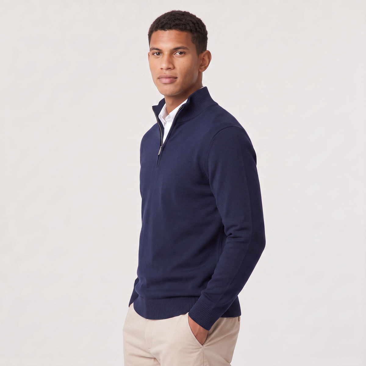 Men’s Half-Zip Knitted Jumper with Stand Collar