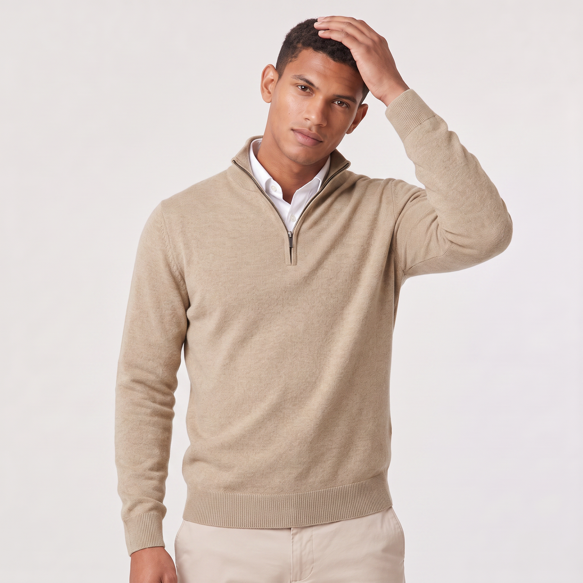 Men’s Half-Zip Knitted Jumper with Stand Collar