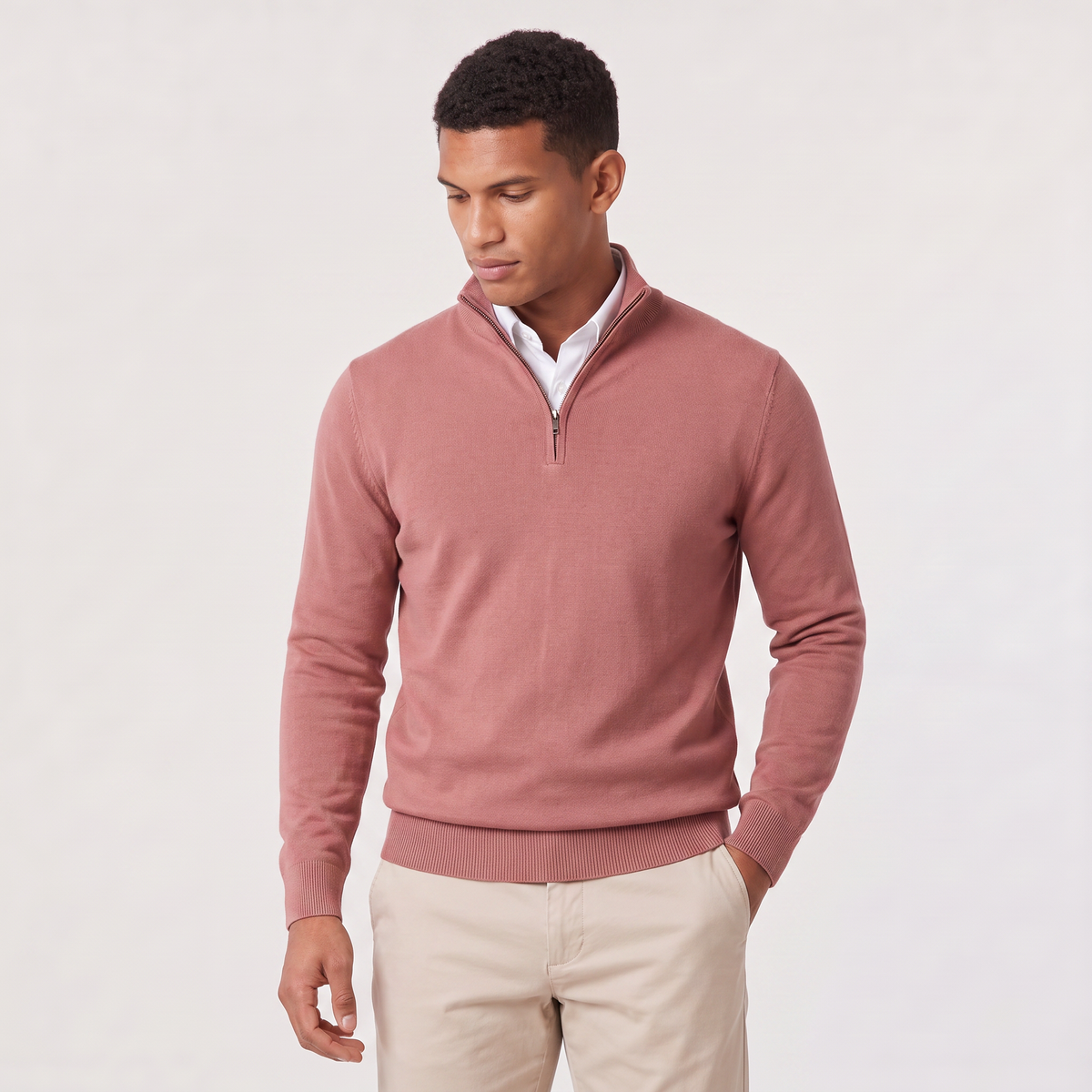 Men’s Half-Zip Knitted Jumper with Stand Collar