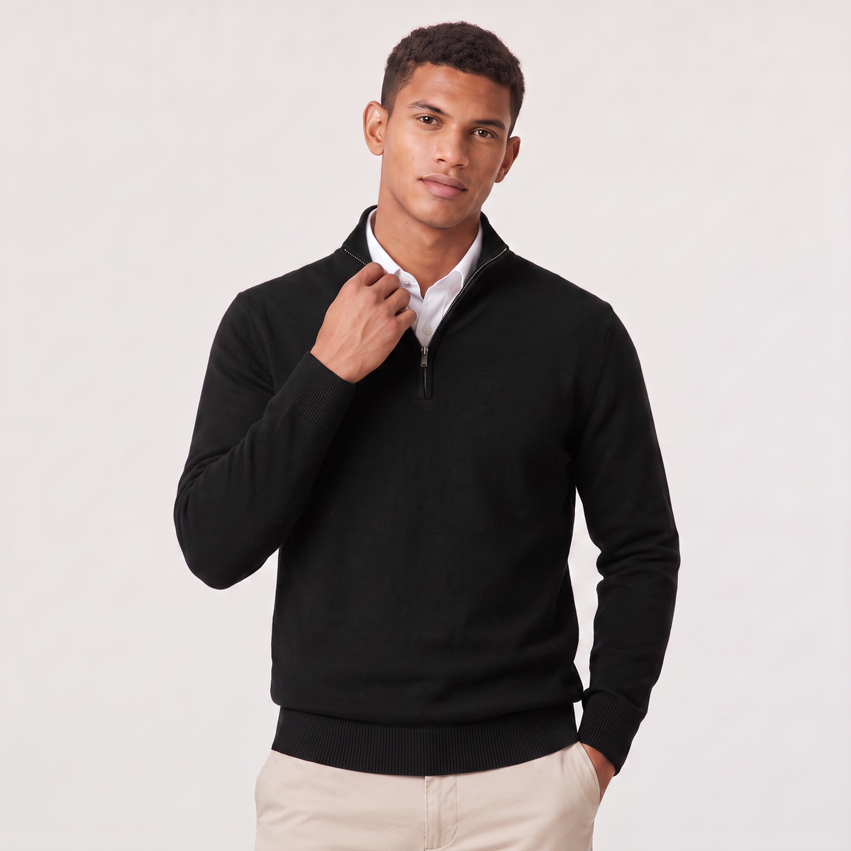 Men’s Half-Zip Knitted Jumper with Stand Collar