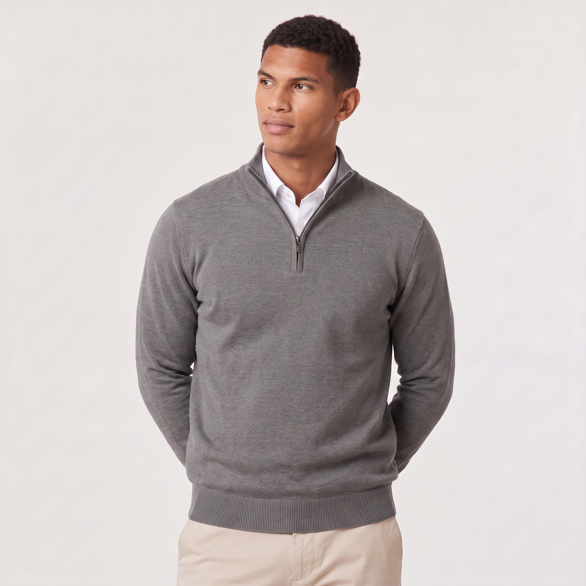 Men’s Half-Zip Knitted Jumper with Stand Collar