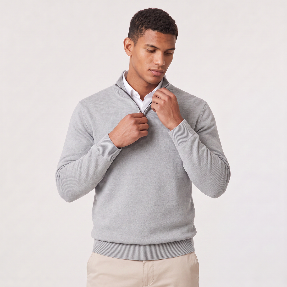 Men’s Half-Zip Knitted Jumper with Stand Collar