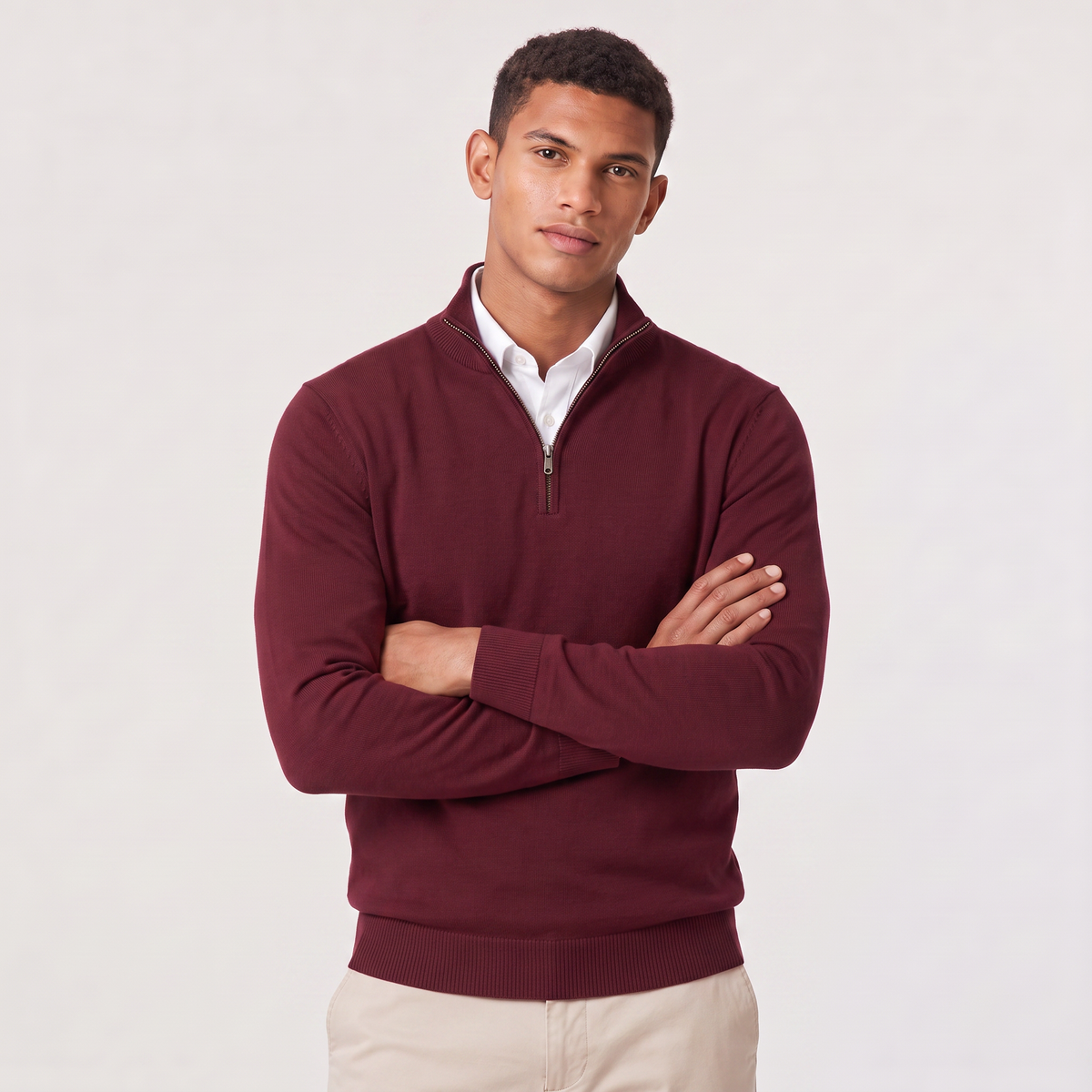 Men’s Half-Zip Knitted Jumper with Stand Collar
