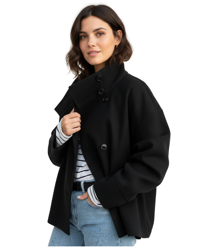 Veste boutonnée pour femme à col montant