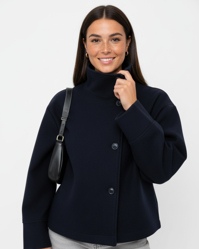 Veste boutonnée pour femme à col montant